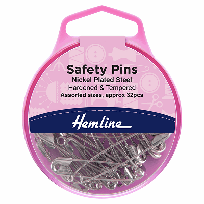 H410.99 Safety Pins: Assorted: Nickel: 32 Pieces 